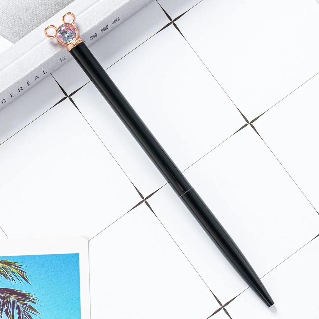 1 Piece Diamond Mouse School Pen Bullet Point Metal Ballpoint Pen Black Writing Pen For Student Rose Gold Stationery