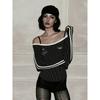South korea Badblood American vintage Stripe T-shirt Women Pure Desire Slim fit Long sleeve Niche off-Shoulder Slimming Top