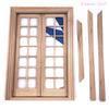 1/12 Mini Wooden DIY 28 Lattices Double Door Furniture Dollhouse Accessories Toy