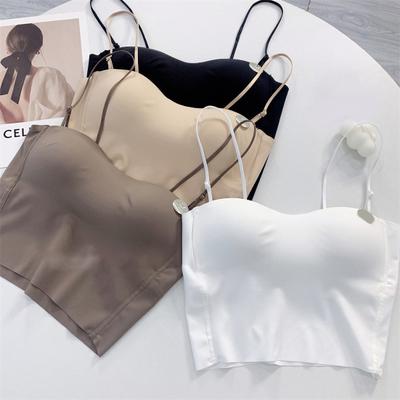 Ice Silk Sling Vest with Chest Pad Adjustable Straps Beautiful Back Camisole Top Elastic Fabric Bottoming Tops