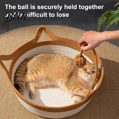 Binnen Kattenmand Handgeweven Mand met Oorhandvatten Katoon Touw Ronde Huisdier Semi-Afgesloten Hangende Geknoopte Bal Boho Slaapnest Huis Gezellige Grot