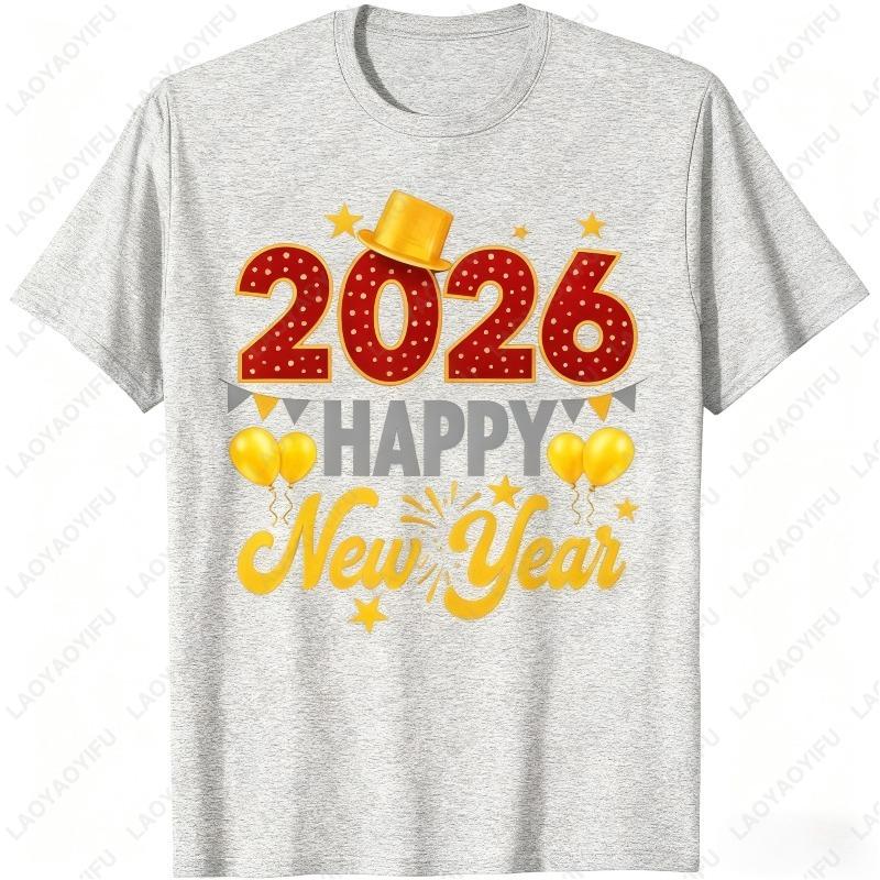 Happy New Year Party 2026 Ballon Family Matching Best Tees Popular Holiday Party Tshirt Comfort Cotton Men Shortsleeve TShirt