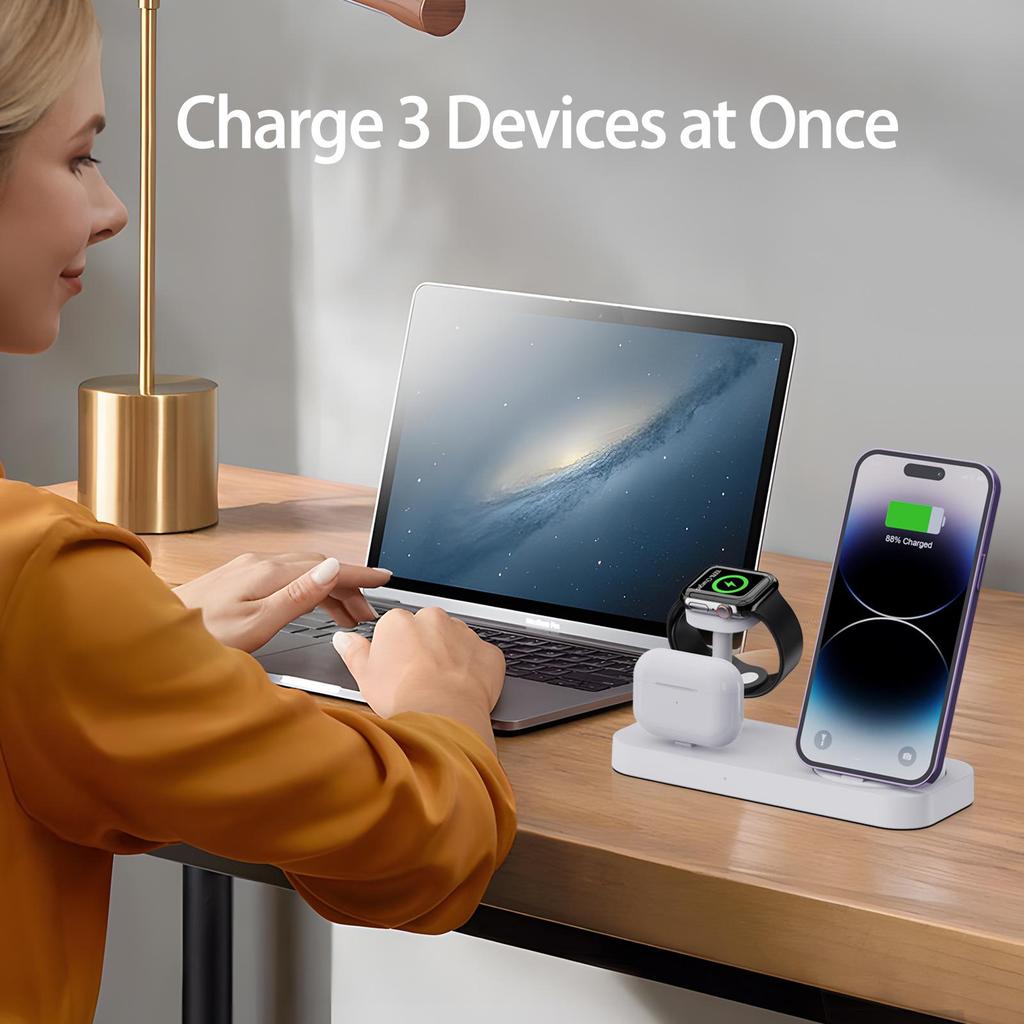 Rotatable Multi-Functional Desktop Charger for Apple, Samsung, and Watch