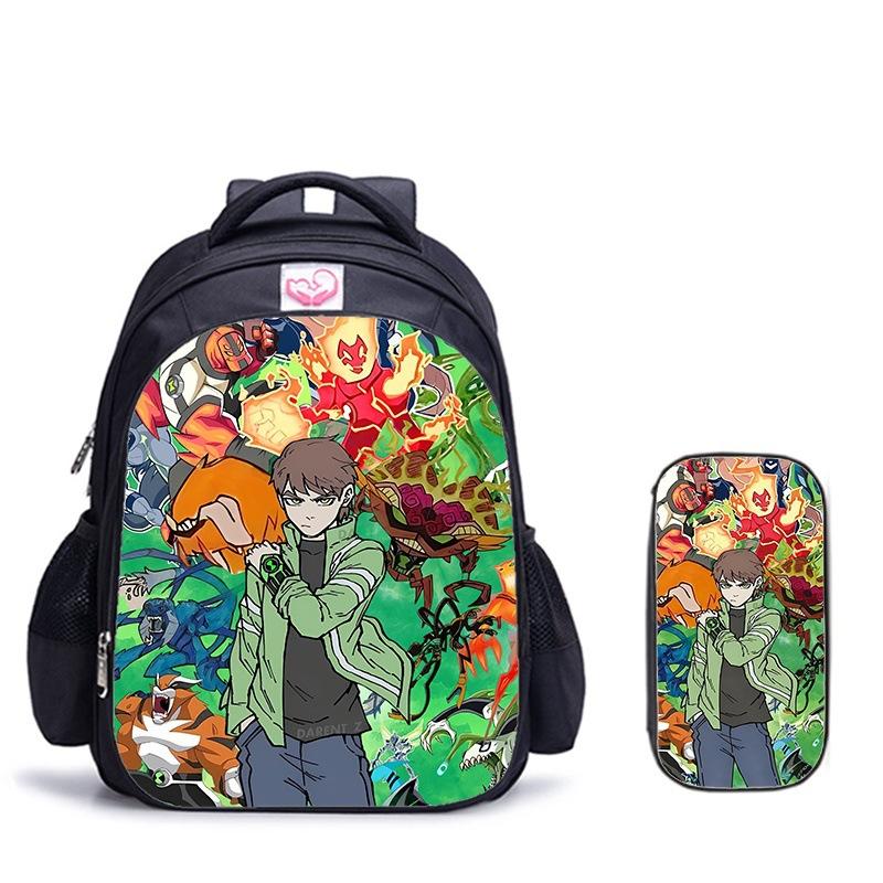Ben10 Omnitrix Transformation Printing Two-Piece Set Elementary School Shoulder School Bag Large Capacity Grid Pencil Case Combination