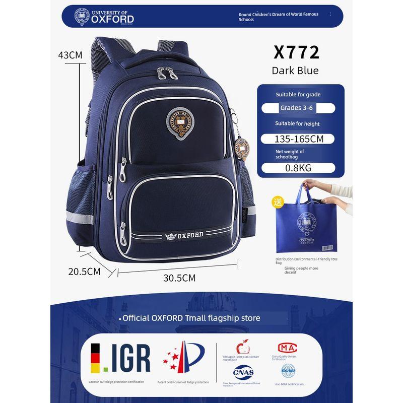 

Oxford School Bag Boy Elementary School Students Grade 3 to Grade 6 Super Lightweight Kids School Bag Girl Burden Relief Spine Protection One Or Two X772 dark blue (for 135-165cm/3-6 grades)