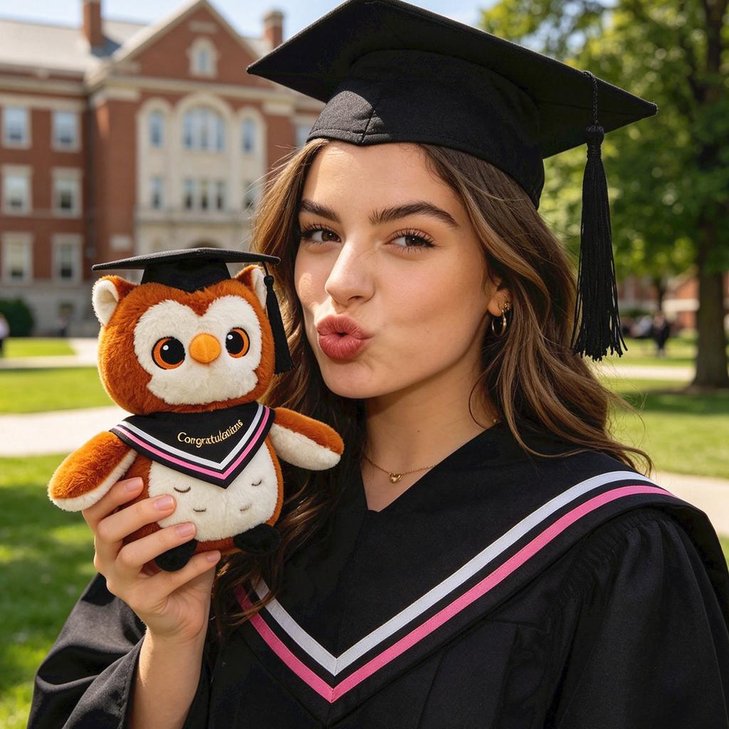 Peluche Civetta di Laurea Morbido Peluche con Cappello e Fascia di Congratulazioni per Regalo Laureato Scolastico