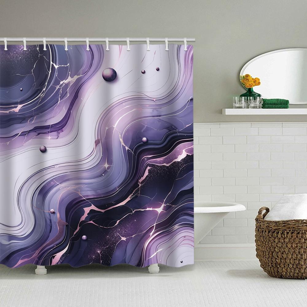 1/4 Marble Veining Shower Curtains, Toilet Seat Decoration, Shower Curtain With Carpet And Toilet Lid, 70.8X70.8 Inch