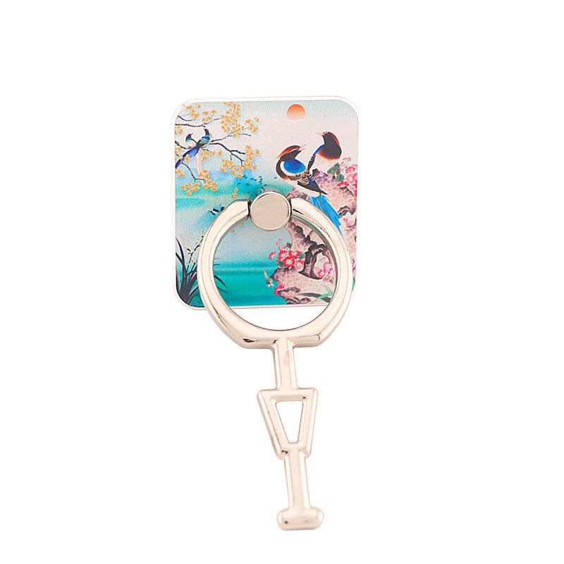 Creative Square Ring Buckle Phone Holder with Metal Adhesive - Women's Vertical Screen Design