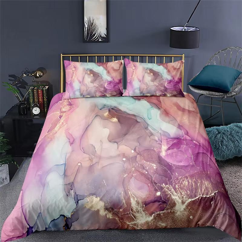 Abstract Marble Bedding Set Bronzing Marble Texture 3D Print Duvet Cover Set Microfiber Comforter Cover King Queen For Men Women
