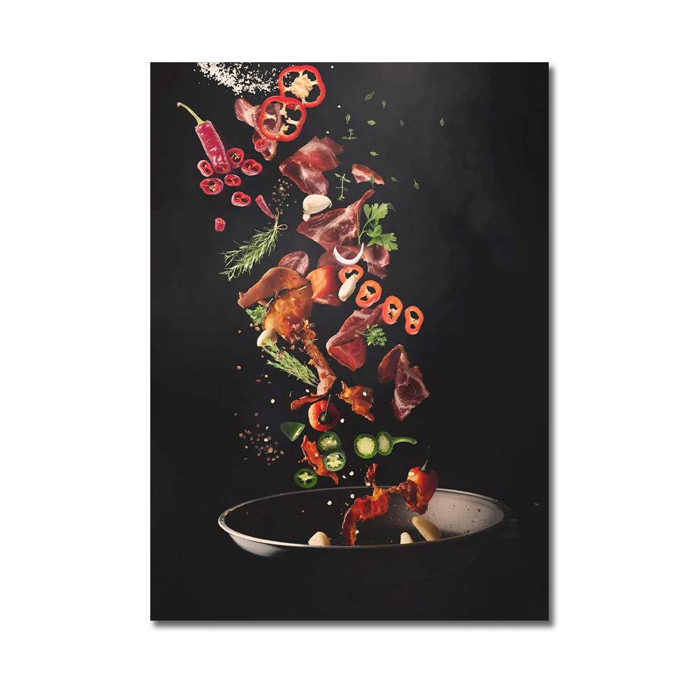 Köksposter Pizza Biff Sallad Hamburgare Burrito Bilder Restaurang Väggkonst Tryck Västkök Canvasmålning Ingen Ram