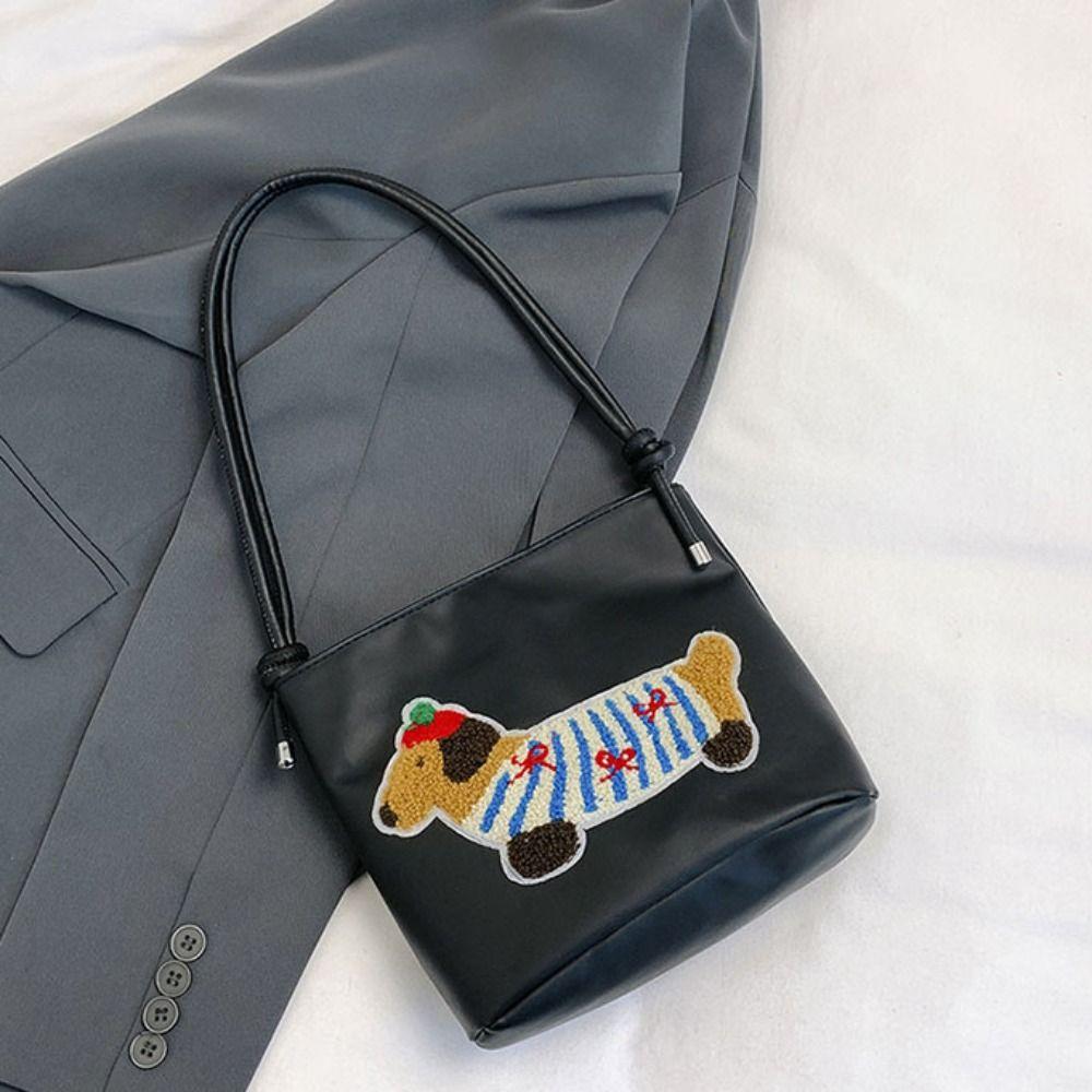 Towel Dachshund Puppy Underarm Bag Solid Color Embroidery Shoulder Bag Creative   Women