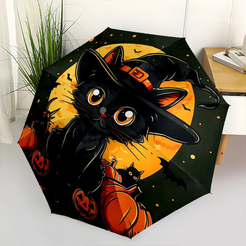 1pc Wizard Hat and Black Cat Durable Cartoon Folding Umbrella, Portable Compact Umbrella for Men and Women A092