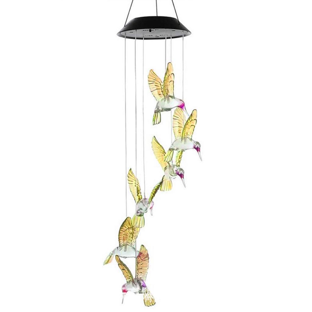 Solar Powered Hummingbird Wind Chime Lights Patio Garden Decoration Colorful Lights Hanging Outdoor