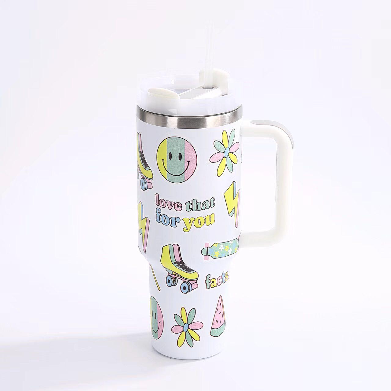 40oz 304 Stainless Steel Insulated Ice Buster Cup with 3D Straw & Handle 40oz