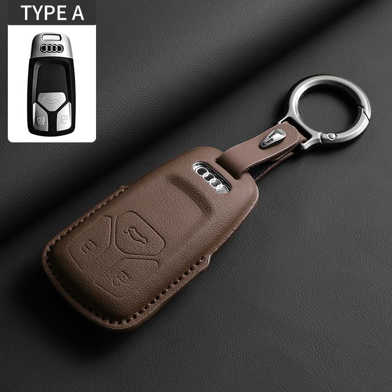Leather Car Key Case Cover For A4L A5 Q7 TT TTS A3 A4 B9 A6 A7 4K A8 E-tron Q5 Q8 C8 D5 SQ8 Car Keychain Accessories