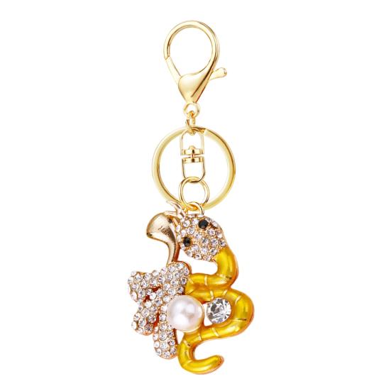 

Китайский брелок в виде змеи 2025, статуэтка-талисман в виде змеи, фен-шуй, подвески, стразы, искусственный жемчуг, брелок золотистый
