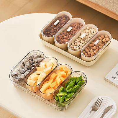 4-in-1 Plastic Snack Plates Set with Serving Tray Candy Nuts Fruit Container with Transparent Lid Home Party Appetizer Tableware