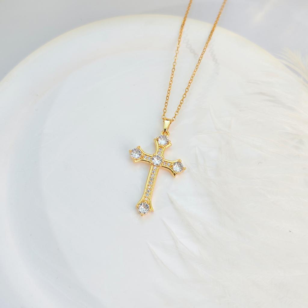 Zircon Cross Necklace Women'S Light Luxury Personality Versatile Micro-Inlaid Pendant Chain Accessories