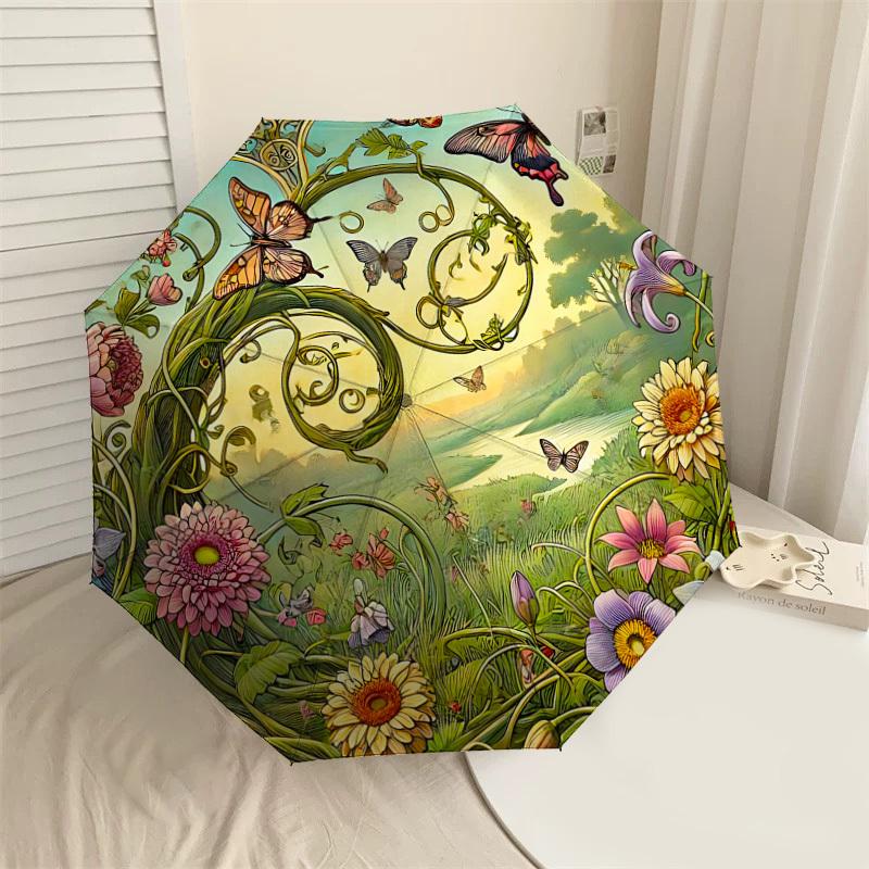 

1PC Floral FantasyAutomatic Open/Close Umbrella with Windproof, 8-Rib Sturdy Canopy, Durable Ribs, Fashionable Design, Outdoor Accessory, Fun Prin, Ho