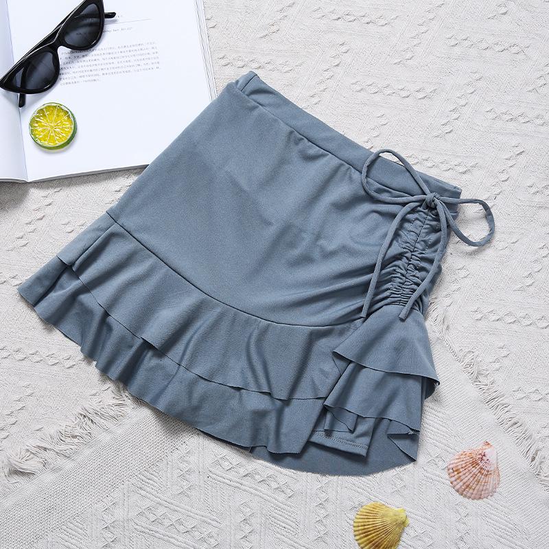 Women's Two-Piece Slimming Swimsuit with Flat-Leg Skirt and Small Chest Support