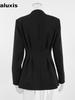 Women's Autumn Chic Elegant Slim Fit Waist Black Blazer Workwear V-Neck Suit Jacket