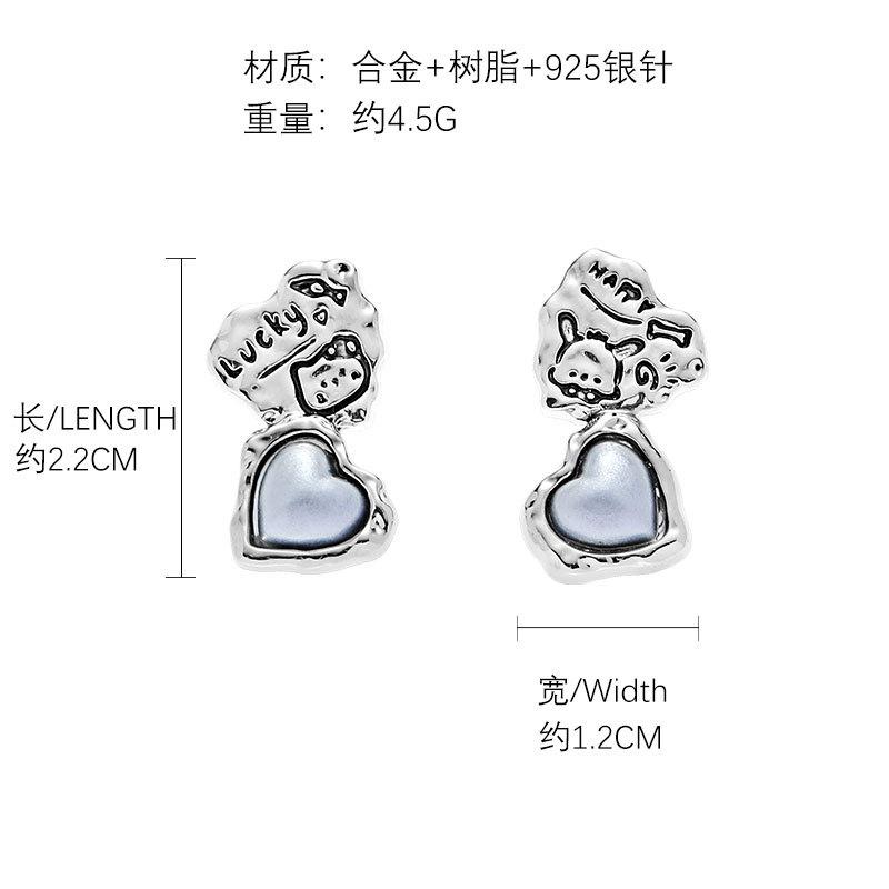 Blue love earrings, silver needle stud earrings, Shifeng personality versatile new earrings