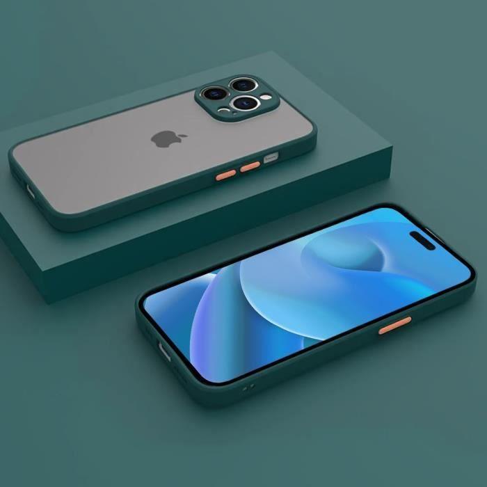 Coque de protection - Silicone - pour iPhone 14 Pro - Antichoc - Vert Nuit - 2 Verres Trempés