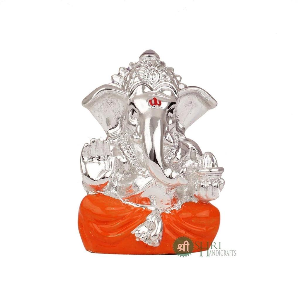 Idol Sculptură Statuie Zeu Ganesha din Argint Sculptat Manual, Rășină, pentru Decor Acasă și Birou și Cadouri