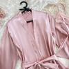 Three-piece Pajama Set, Autumn and Winter Faux Silk Bathrobe, Sexy Ice Silk Halter Pajama, Pajama Pants, Women's Home Wear