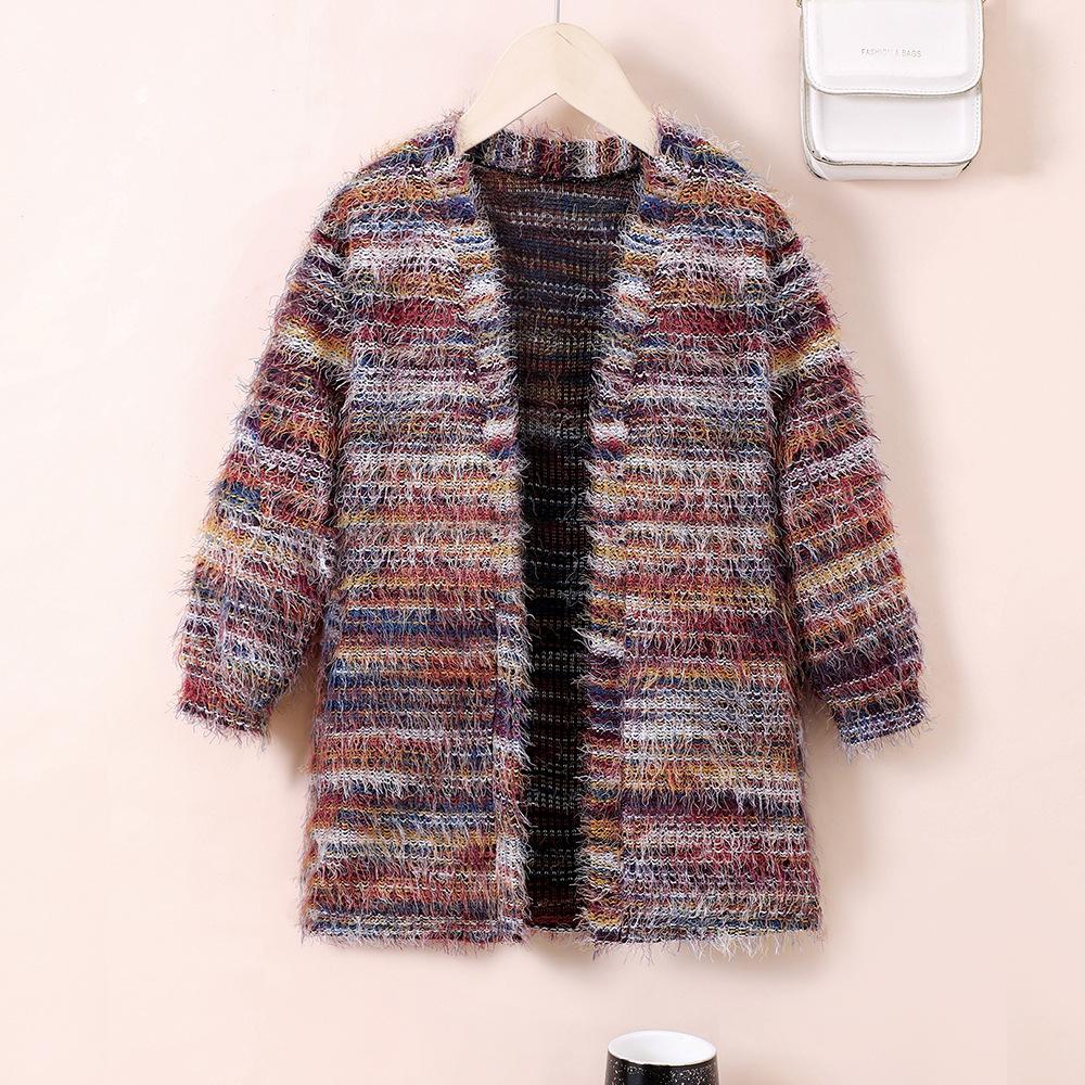 

Детская одежда Новый осенне-зимний вязаный плюшевый длинный кардиган-жакет для девочек 13-14Y красный