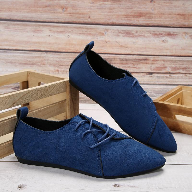 2025 Große Größe Flachmund Einzelne Schuhe Frühling und Sommer Neu Spitzschuh Schnürung Flacher Boden Lässige Einzelne Schuhe