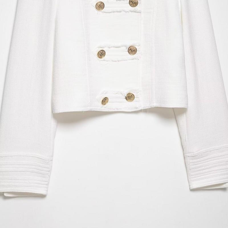 2026 Fall Womens Gold Double-Breasted Stand Collar Jacket Casual Loose Long Sleeve Top
