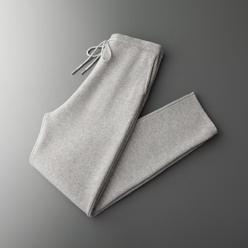 Men's Cashmere Trousers: Versatile, Four-Way Stretch, Trendy Loose Fit, Split Hem, Solid Color for Autumn and Winter.