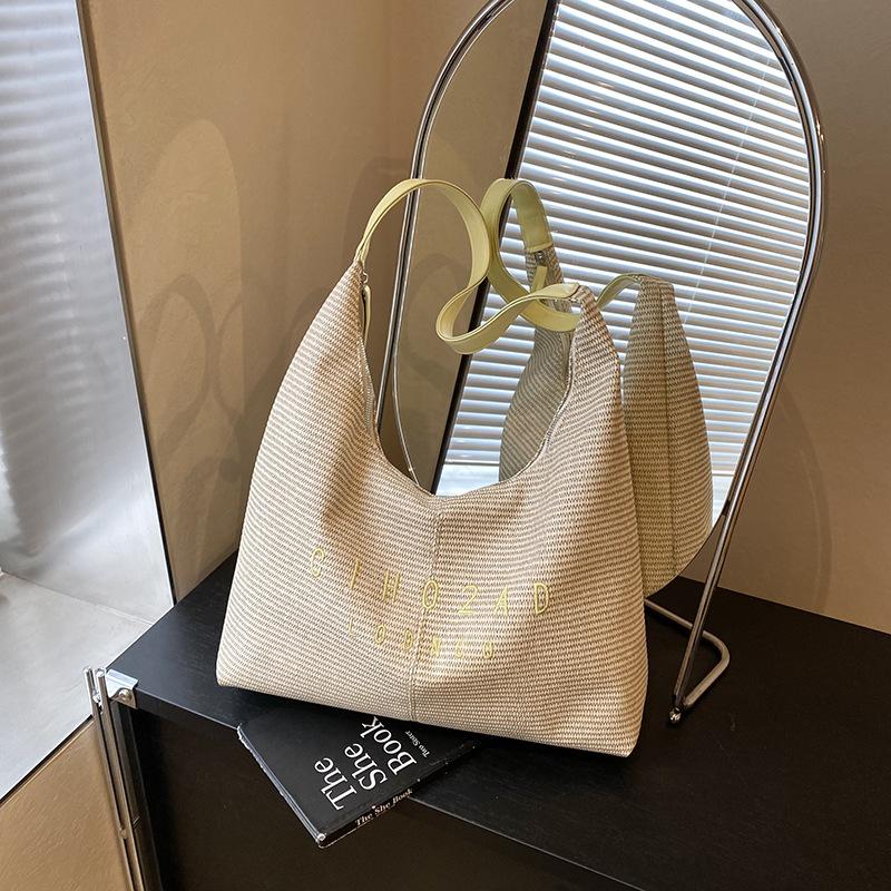 

Large capacity simple bag women s new seaside vacation shoulder bag woven pattern commuter tote bag жёлтый