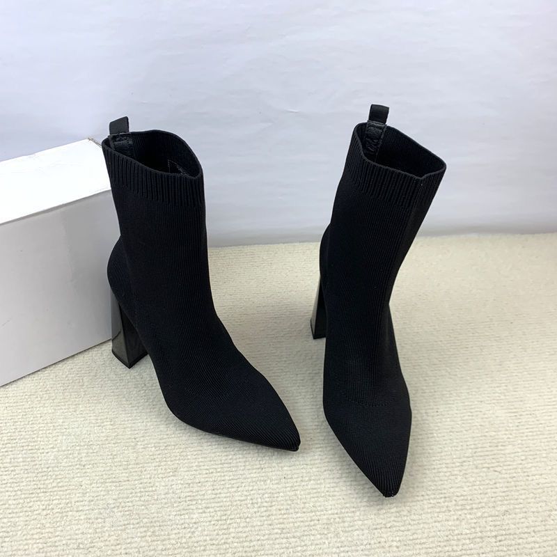 2025 Autumn and Winter New Popular European and American Style Internet Celebrity Thin Boots Super Soft Socks Boots Pointed Thick Heel Huge Thin Sho