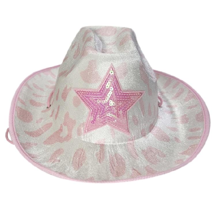 Sequins Cowgirl Hat for Women Pink Cowboy Hat with Cow Print for Theme Party