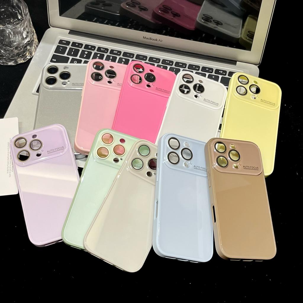 Minimalist Korean Style Large Window Glass Case Compatible with iPhone 16 Pro Max Apple 17 Phone Case 14/15 Full Coverage