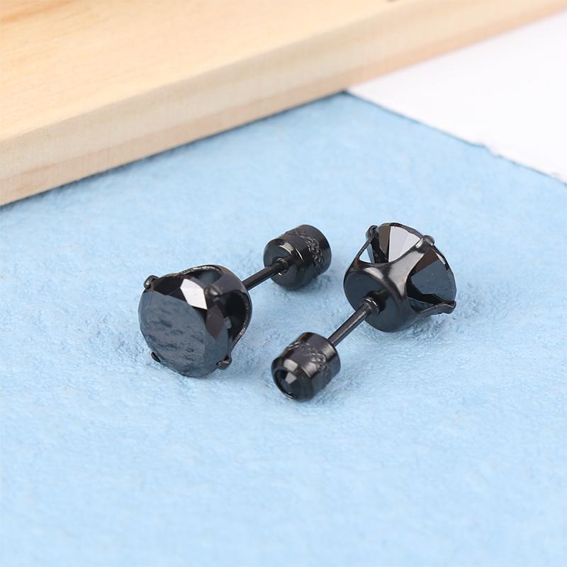 3-8Mm 1Pair Cubic Zirconia Titanium Stainless Black Diamond Zircon Stud Earrings For Women