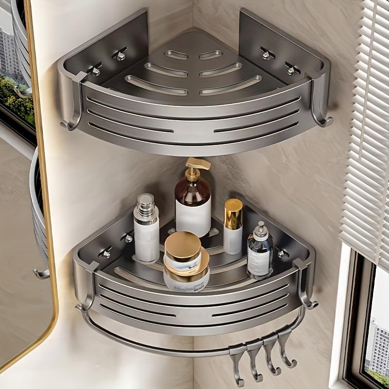 1PC Corner Shower Rack with Hook, Aluminum Shower Holder Without Drilling, Suitable for Bathrooms and Kitchens