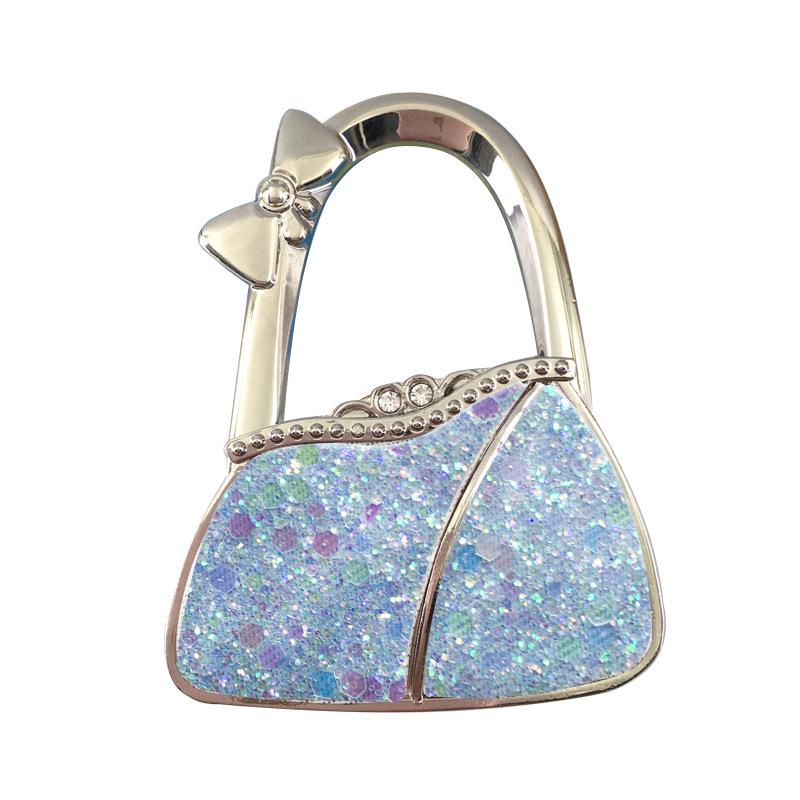 In Stock: New Style Dual-Diamond Folding Portable Metal Handbag Hook & Desktop Stand