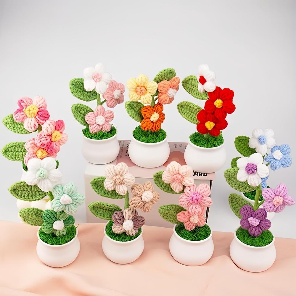 1pc Handmade Crochet Puff Flower Potted Plants–Knitted Floral Decor for Office Desk, Car Dashboard, Unique Birthday Gifts