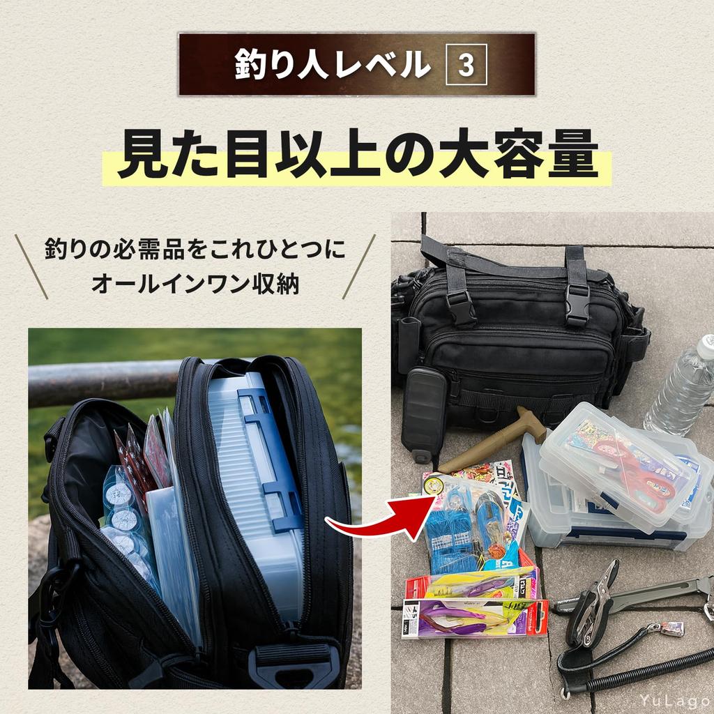 YuLago Fishing Bag, Large Capacity, Waterproof, for Fishing Tackle, Tackle, and Hooks (Khaki)