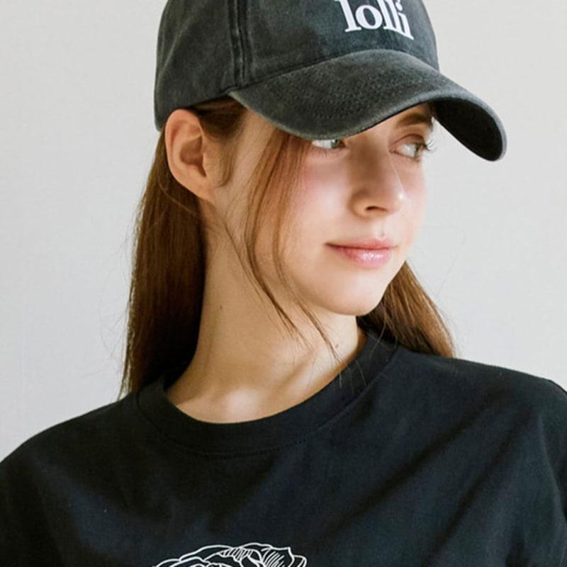 

slowlolli Lettering print ball cap - Charcoal Brown_Free