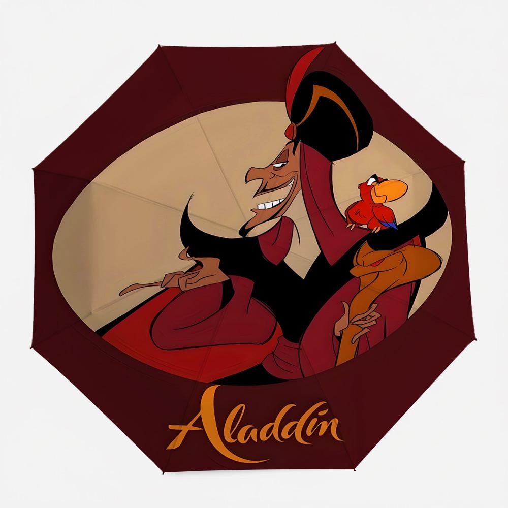 Disney Aladdin Jafar and Iago Villain Print Automatic Folding Umbrella, Portable Waterproof Windproof Travel Umbrella for Kids a (as the picture,Iron&8K)