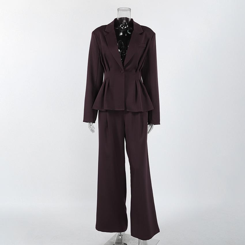 European and American Ins Aesthetic Deep V Low-cut Waist Suit Trousers Two < Unk > Piece Women Commuting Two-piece Set
