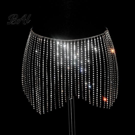 Adjustable Waist Chain for Parties Rhinestone Tassel Women, Sparkly Sexy Belly Dance Body Skirt-Style Hip Accessory, Elastic Belt Stage Performance