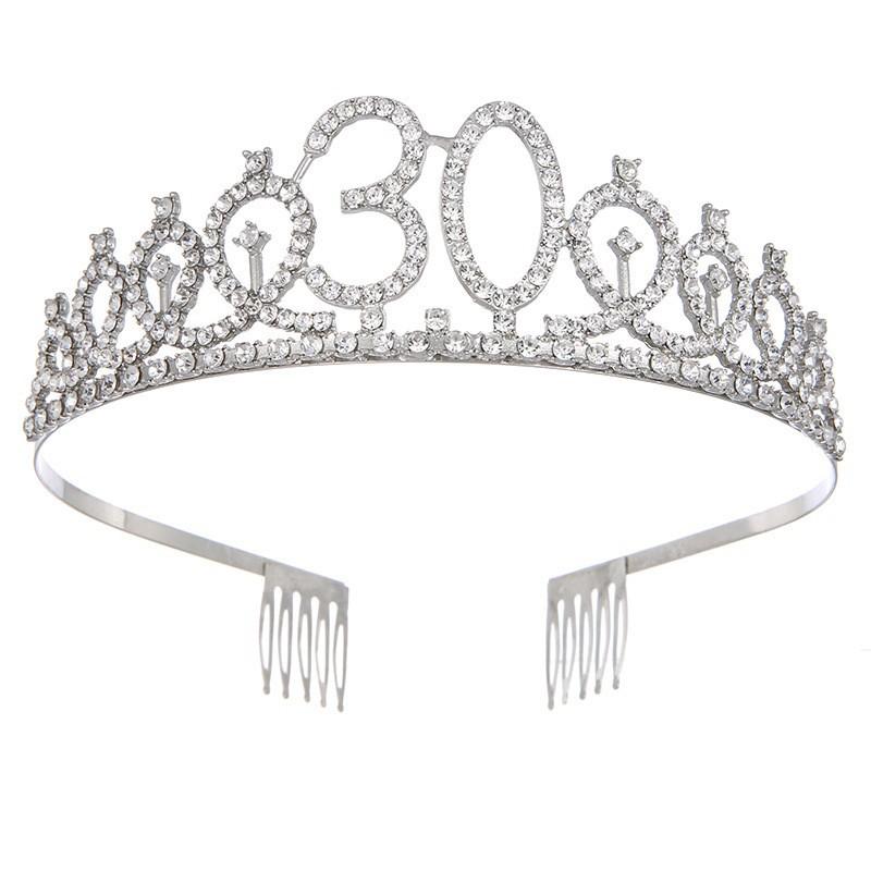 First Birthday Number Crown Water Diamond Headband  Ball Hair Accessory Anti Slip Cake  Decoration Alloy Hair Band