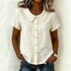 European and American Cross-border Independent Station 2026 Summer Women's Solid Color Short-sleeved Casual Loose Cotton and Linen Peter Pan Collar