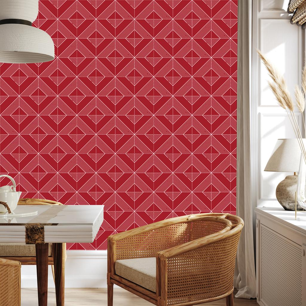 Geometric rhombus wallpaper red, red center 50x1000