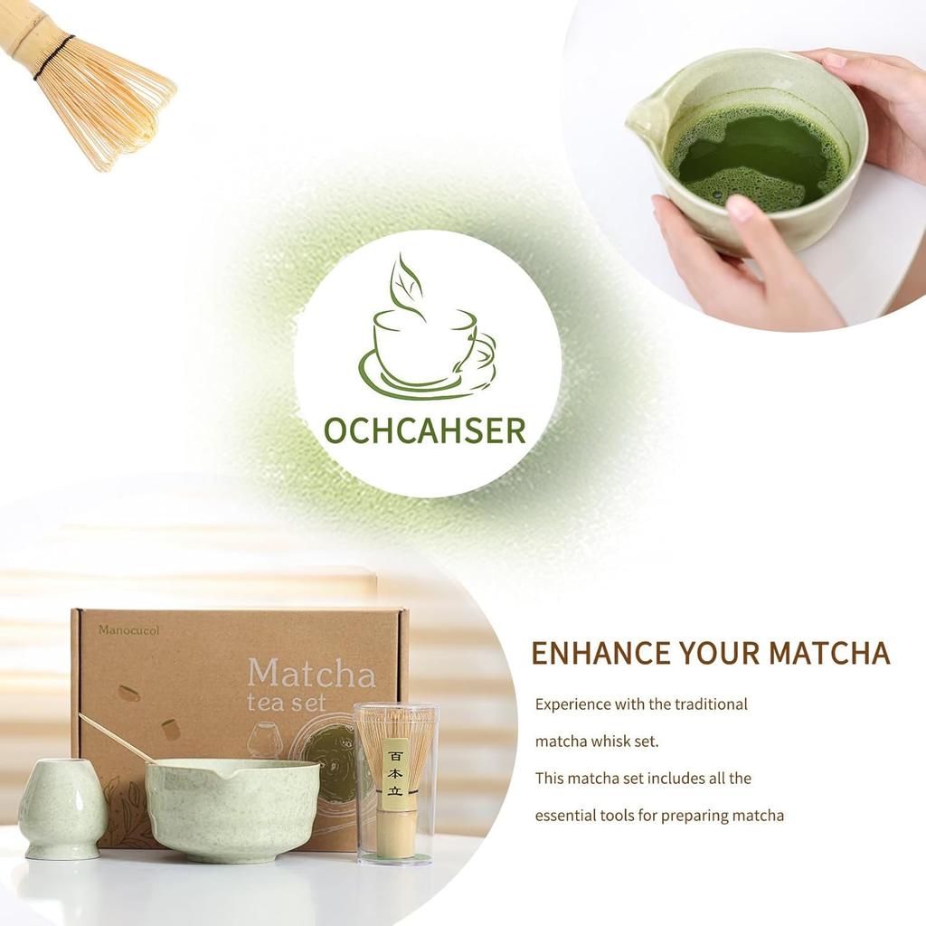 Matcha Set Match Bowl with Spout and Matcha Whisk Holder Whisk Tea Set Includes and Bamboo Scoop Ceramic 17 OZ - 4pc Perfect Matcha Kit for Matcha